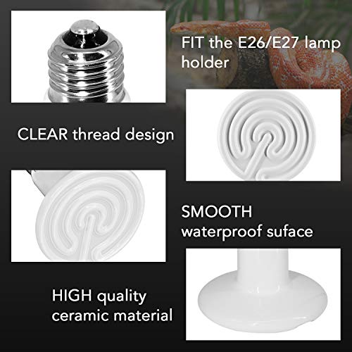 iLOVE Ceramic Heat Emitter 150W 2 Pack, Reptile Heat Lamp Bulbs for Lizard Turtle Snake Amphibian Pet, No Light Emitted Brooder Coop Heater
