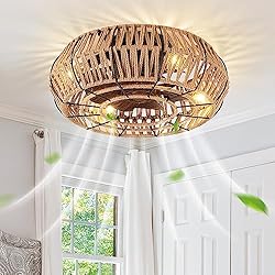 TSMKLEDAN 20" Woven Caged Ceiling Fans with Lights