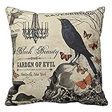 HLPPC ® Modern Vintage Halloween Crow and Skull Throw Pillow Cover Fashion Home Decorative Pillowcase Cotton Polyester Cusion Cover 18 x 18 Inches One Side