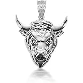 Claddagh Gold - Certified 925 Sterling Silver Taurus Bull Head Animal Necklace Pendant
