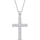 SAVEARTH DIAMONDS 1/3 Round Cut Lab Created Moissanite Diamond Cross Tennis Pendant Necklace 14k Gold Over Sterling Silver Jewelry For Women With 18" Chain (VVS1 Clarity 0.33 Cttw)