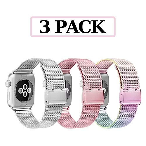 HILIMNY Compatible for Applr Watch Band 42mm 44mm, Stainless Steel Mesh Sport Wristband Loop with Adjustable Magnet Clasp for iWstch Series 1/2 / 3/4