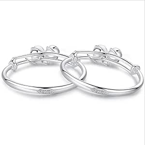 MJZHXM Pulsera Par de 999 Bracele de Plata esterlina para bebés, niños