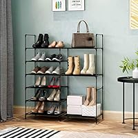 6 Tier Stackable Shoe Rack Storage Shelves,Portable Boot Rack Double Row Shoe Organizer, Shoe Cabinet Tower 20-25 Pairs