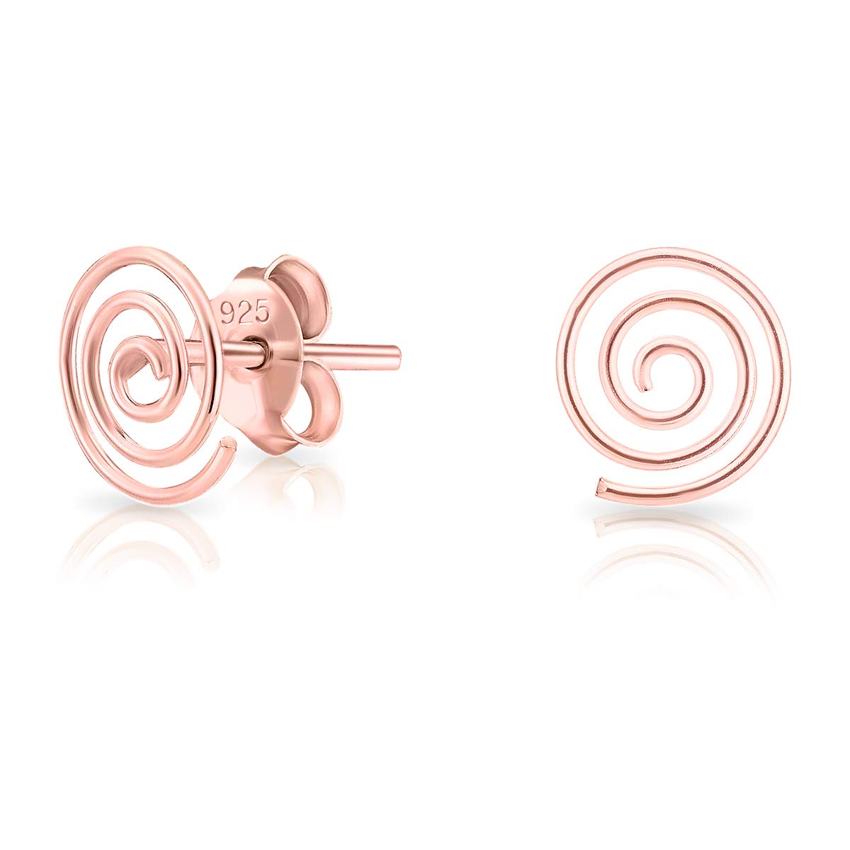 DTPsilver® SMALL 925 Sterling Silver Rose Gold Plated Studs Earrings - Swirl Spiral - Dimension: 7 x 8 mm