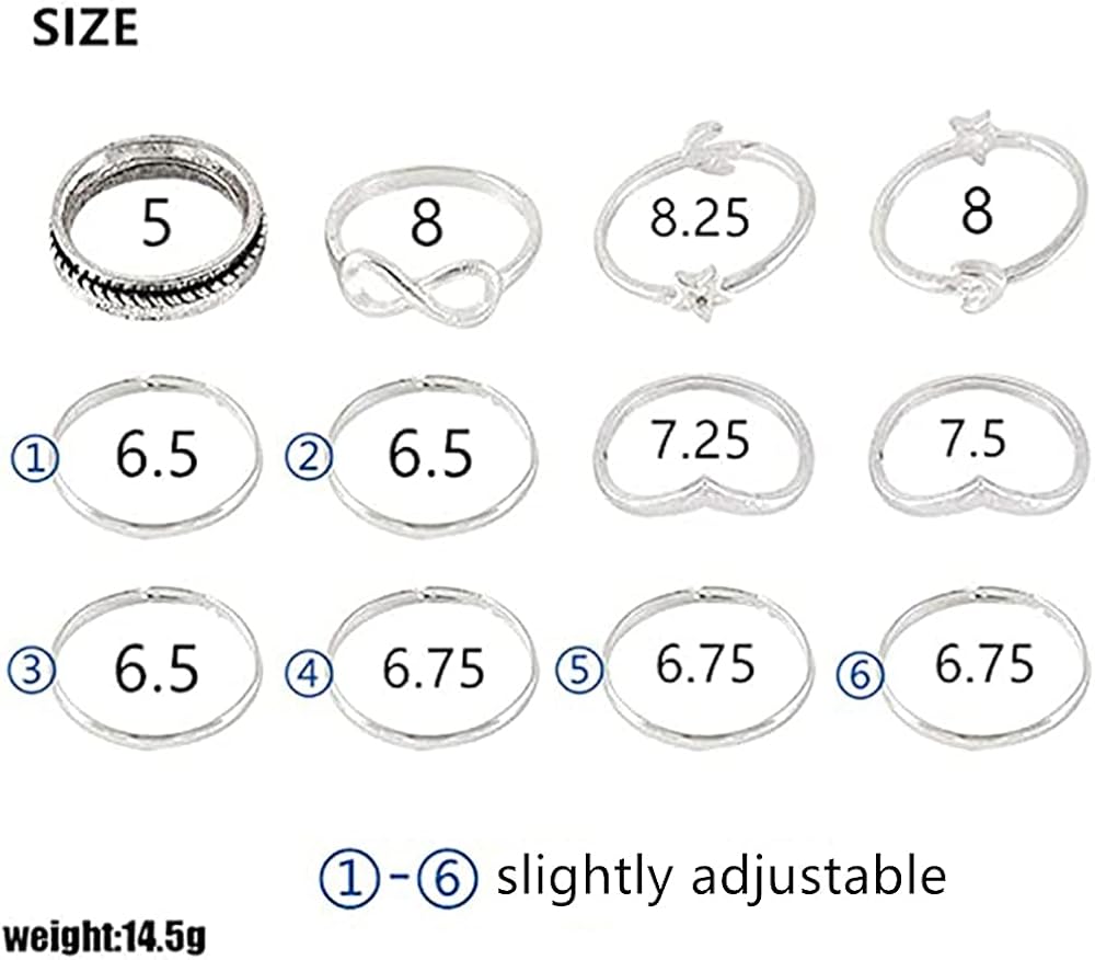BERYUAN Rings Rings for Women Rings for Teen Girls Silver Rings Womens Rings Cute Rings Stackable Rings Set（12Pcs)(Rings Size 5, 6, 6.5, 6.75, 7, 7.25, 7.5, 8, 8.25): Clothing
