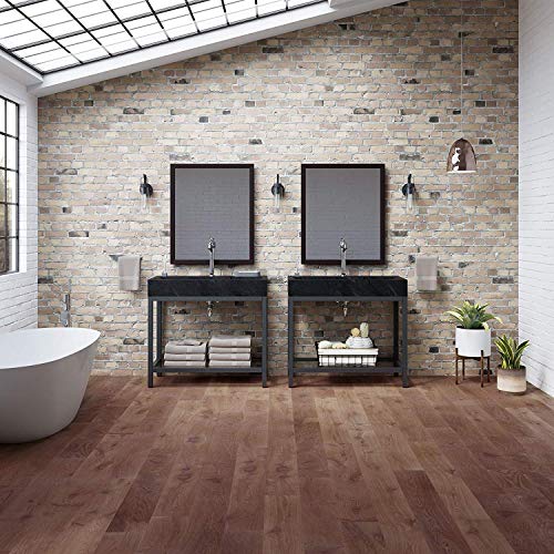MAYKKE Rustic Oak 18 Sq Ft Luxury Vinyl Interlocking Plank Flooring 48x6 inch (Pack of 8) Easy Installation Hardwood, Wood Grain,