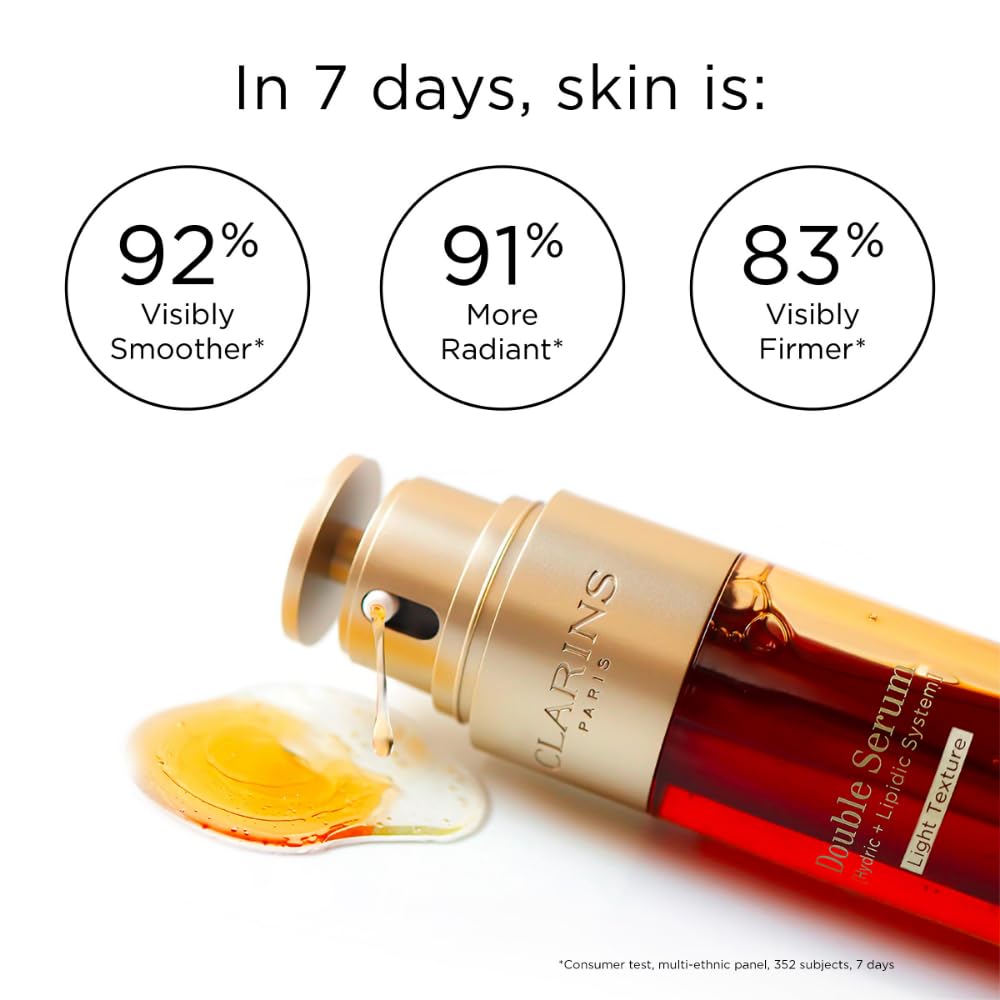 Clarins Double Serum Light | Anti Aging | Visibly Firms, Smoothes & Boosts Radiance in 7 Days* | 21 Plant Ingredients | Turmeric | Lighter Texture | Great for Oily Skin and Humid Climates