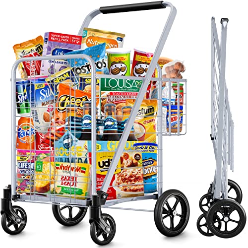 Shopping Cart, Jumbo Double Basket Grocery Cart 330 lbs Capacity