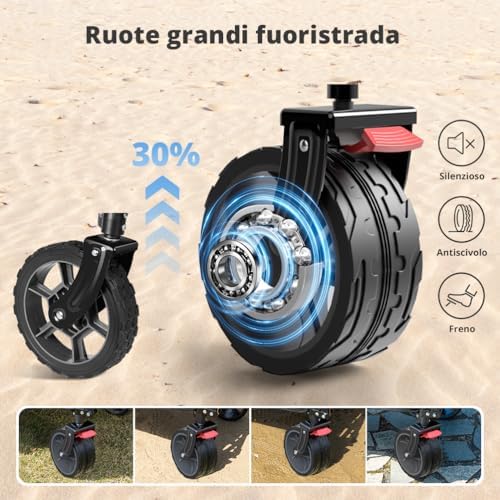 - Carrello da Giardino Pieghevole 220L, Carrello Spiaggia con Ruote Grandi, per Rimorchio per Giardino da Campeggio all'aperto Ogni Tipo di Terreno, Portata fino a 150kg