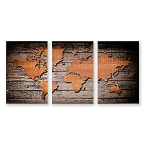3 Panel World Map Pictures Home Wall for...