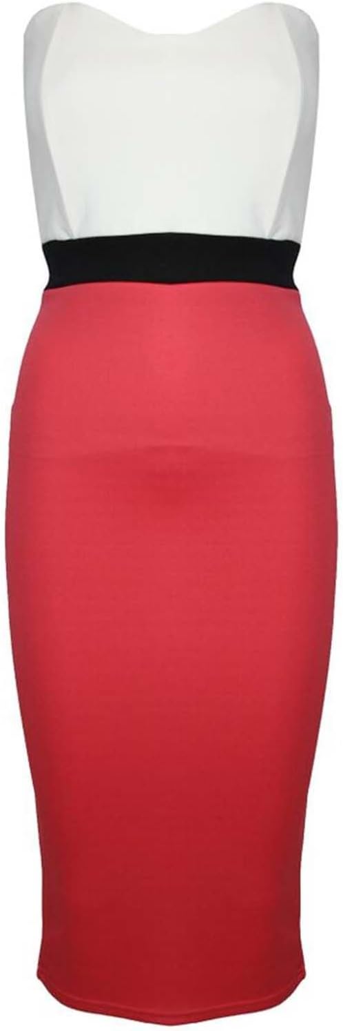 Pure Fashion Ladies Celeb Amanda Holden NEON Contrast Panel Boobtube Women Bodycon MIDI Dress