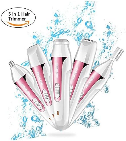 5 in 1 Women's Hair Trimmer Shaver,Hair Portable Removal for Armpit,Bikini Line,Face,Eyebrow,Legs,Nose &amp; Ear Trimmer Shaver USB Rechargeable