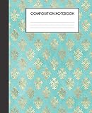 Composition Notebook: Turquoise And Faux Gold Peacock Bird Pattern College Ruled Notebook Lined School Journal