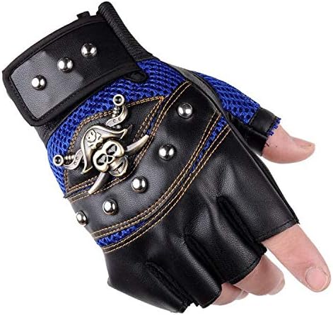 Men's Punk Rock Biker Pirate Skull Gloves Motorcycle Skeletal Rivet Driving Fingerless Mitten