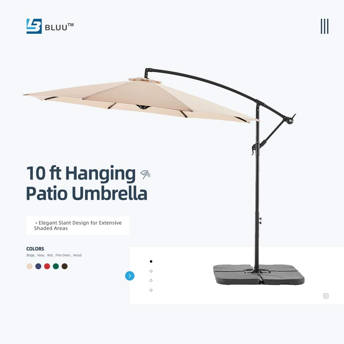 Beige Wikiwiki Offset Umbrella 10ft Cantilever Patio Umbrella Hanging Market Umbrella Outdoor Umbrellas With Crank Cross Base