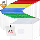 Gallop Chic 50 Pcs Plastic Poly Zip Envelope, Clear Color A5 Size Paper Document File Invoice Bill Zipper Bag Pencil Pouch Bag Holder, Office Supplies, Travel Storage Bags
