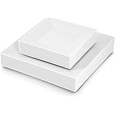 Crystal Ridge Tableware 60 Pieces Square White Plastic Disposable Plates - Premium Heavy-Duty 30 Dinner Plates & 30 Salad Plates Ideal for Party, Birthday and Special Events