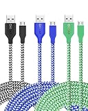 Micro USB Charger, OKRAY 3 Pack 10ft 3M Nylon Braided Tangle-Free Micro USB 2.0 Charge Cable Sync Charging Cord Compatible for Android, Samsung S7, HTC, Google Nexus, Sony, and More (Black Blue Green)