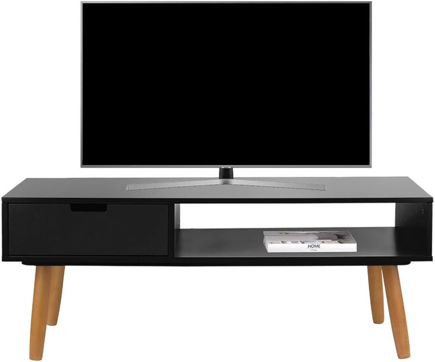 LIFA LIVING Mueble TV Negro, Mesa televisión de diseño Vintage