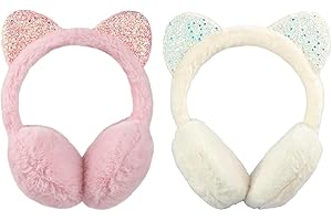 Girl Winter Ear Muffs Cute Cat Ear Furry Plush Earmuff Bling Sequin Ear Warmers Women Adjustable Outdoor Earmuff