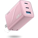 65W USB C Charger, 3-Port PD Fast Charging, Compact Type C Wall Charger with Foldable Plug for iPhone 17/16/15, MacBook Air/Pro, iPad, Samsung S25/S24/S23, Pixel 10(Pink)