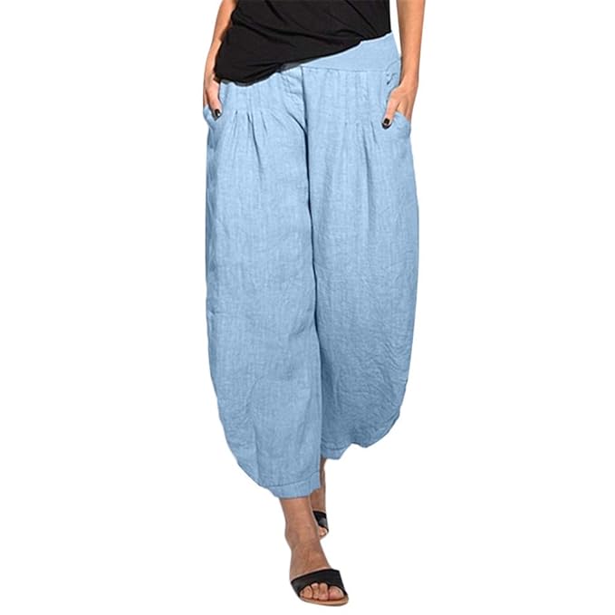 Pervobs Women Loose Fit Pants Summer Solid Sport Workout Mid ...