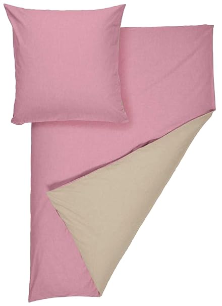 Meradiso® Chambray-Wendebettwäsche, 100% Baumwolle, 155 x 220 cm (rosa/beige)