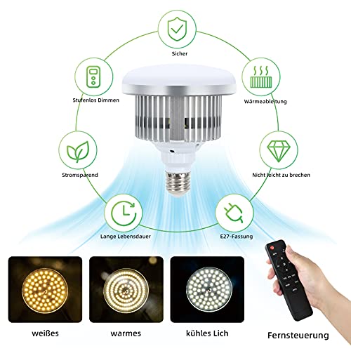 E27 85W Glühbirne LED Video Licht 2700-6400K Einstellbar mit Fernbedienung Studio Licht Energiesparend 20000 Stunden Lebensdauer Beleuchtung für Produktfotografie Fotostudio,Softbox Zubehör(2 Pack)