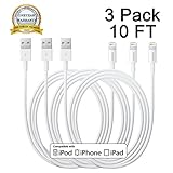 Cablex(TM)3PCS 10FT 8 Pin to USB Extra Long Lightning Syncing and Charging Cable Cord Wire for iPhone 6/6s/6 plus/6s plus, 5c/5s/5, iPad 4 Mini Air iPod Nano 7 iPod Touch 5( White)