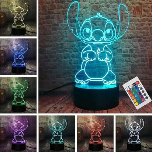 LOUHH Stitch Lamp, 3D LED Smart Remote Control Lamp 16 Colours Christmas Gift Children's Room Decoration Holiday Gift