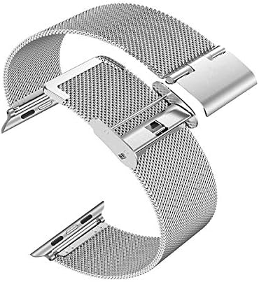 LUNANI Compatible for Apple Watch Band 42mm 44mm, Milanese Loop Stainless Steel Mesh Sport Wristband with Adjustable Clasp for iPhone Watch iWatch Series 4/3/2/1 (Silver, 42mm/44mm)