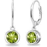 Earrings for Women, Birthstone Earrings, Genuine or Synthetic Gemstone Earrings, 6mm Round Bezel Set Leverbacks, Dangle Earrings for Women, Sterling Silver Earrings or Gold Flash Silver Earrings
