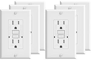 PLUGTUL 6-Pack GFCI Outlet 15 Amp, Tamper-Resistant, Weather Resistant, Self-Test GFI Receptacles with LED Indicator, Wallplate Included, Indoor or Outdoor Use, UL Listed, White