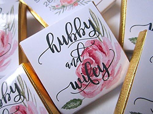 Personalised Chocolates Floral Hubby and Wifey Wedding Favours, Anniversary, Valentines - Pack of 25 pcs