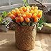 GTIDEA 20 Pack Artificial Tulip Flower Branch Latex Real Touch Fake Flores Wedding Bouquet Home Party Decor (Orange)