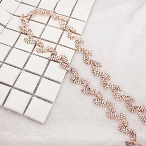 Crystal Rhinestone Trim by The Yard -Bridal Trim - Thin Crystal Trim - Rhinestone Chain Applique (Rose Gold Metal)