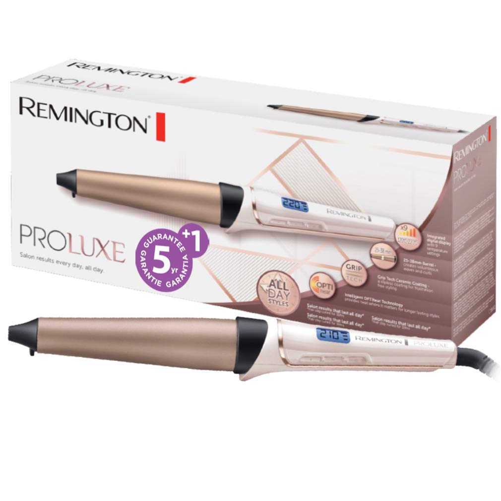 Remington Boucleur À Cheveux [Conique 25-38Mm: Ondulations Naturelles] Proluxe (Technologie Intelligente Optiheat, Céramique,Chaleur Constante, Ecran LCD, 120-220°C, Beach Waves) Ci91X1