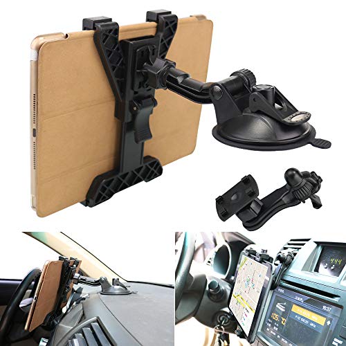 タブレットホルダー、OHLPRO 車載タブレットスタンド 自動車エアコン吹出口／フロントガラス／ダッシュボード兼用、360度回転調節 粘着ゲル 真空 吸盤、IPAD IPADmini Samsung Galaxyなど6～10.5インチのタブレットに対応
