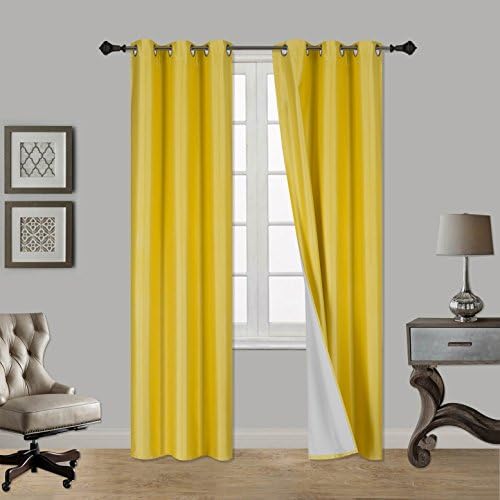 Midwest (WC34) Different Colors and Sizes1 Panel Drape Window Treatment Curtain Thermal Insulated White Coating Blackout Silver Grommets Solid Color (84" STANDARD, YELLOW)
