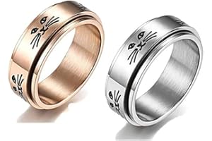 2pcs Cute Cat Ring for Women Anxiety Fidget Stainless Steel Rings Teen Rings Stress Relief Gift