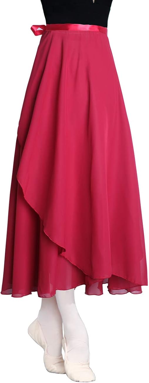 Daydance Women's Ballet Skirts Long Sheer Dance Skirts Black with Tie Waist: Clothing