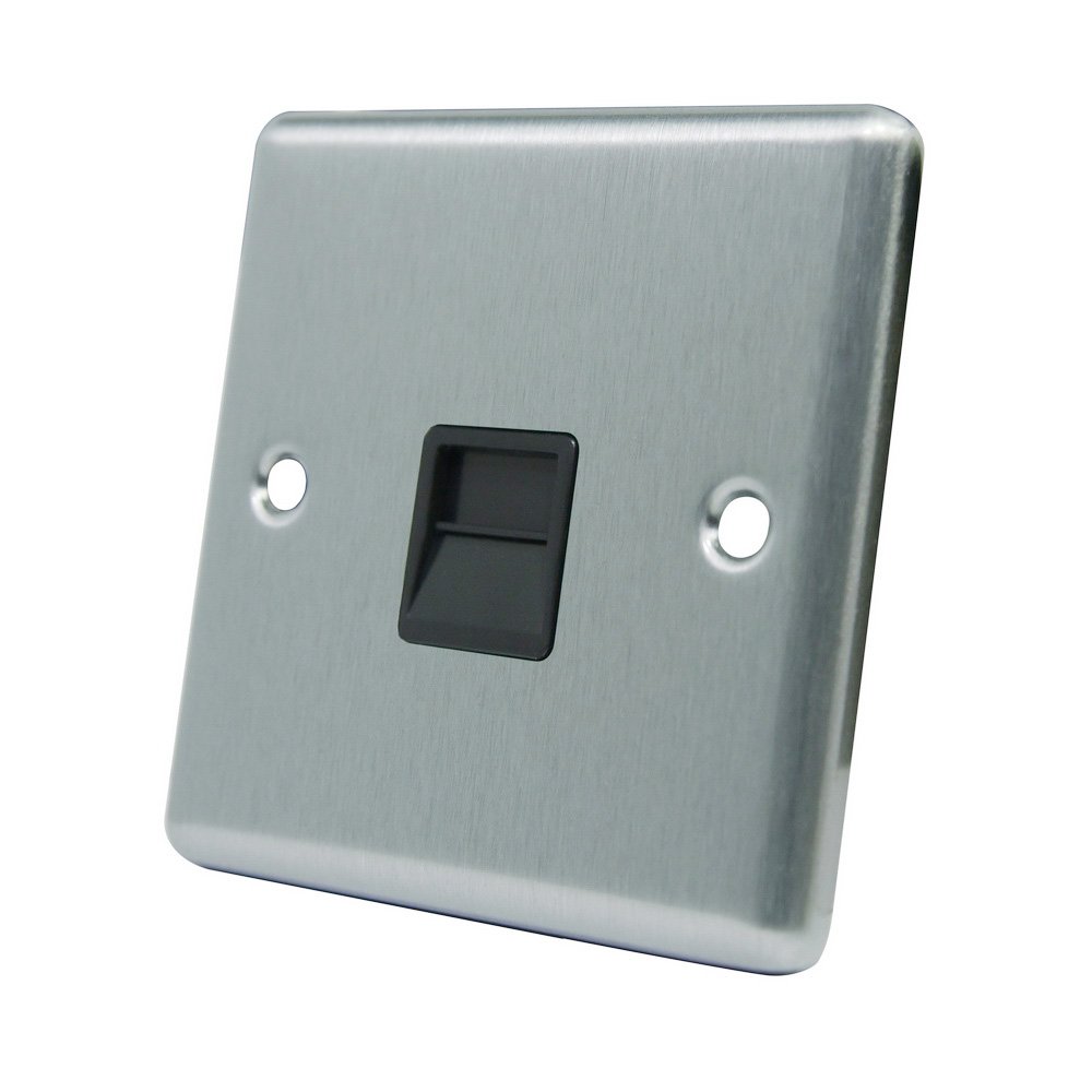 AET CSCTELMBL Satin Finish Chrome Classical BT Telephone Master Socket with Black Insert