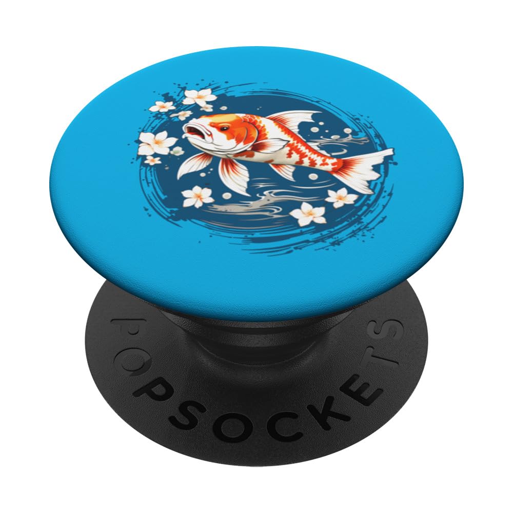 Koi Carp Fish Japanese Koi Cherry Blossom Garden Pond PopSockets Swappable PopGrip