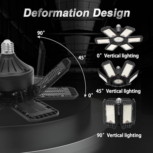 AUDLES 2 Pack Garage Lights, 200W 20000LM 6500K LED Shop Lights, Garage Light Ceiling Led with 6+1 Deformable Panels, Screw in E26/E27 Socket Bulb for Warehouse, Workshop, Basement, Barn Lighting
