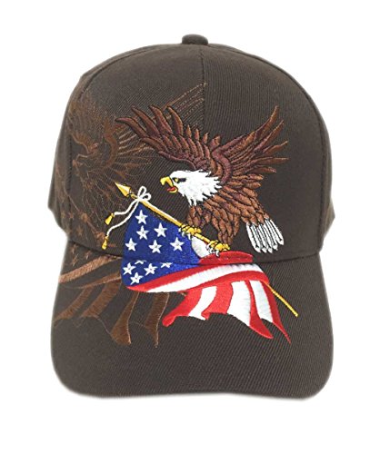 Aesthetinc Patriotic American Eagle and American Flag Baseball Cap USA 3D Embroidery (Brown)
