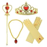 Hpwai Girls Kids Toddler Princess Belle Dress Up accessories,Crown Necklace Wand Gloves Jewelry Gift Kit, Party Favors,Yellow