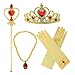Hpwai Girls Princess Belle Dress Up Costume Accessories,Crown Necklace Wand Gloves Gift Set