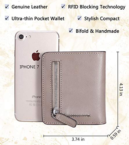 AINIMOER Small Leather Wallet for Women, Ladies Credit Card Holder RFID Blocking Women's Mini Bifold Pocket Purse, Vintage Gray