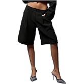 MakeMeChic Women's Bermuda Shorts Low Waist Knee Length Wide Leg Old Money Shorts